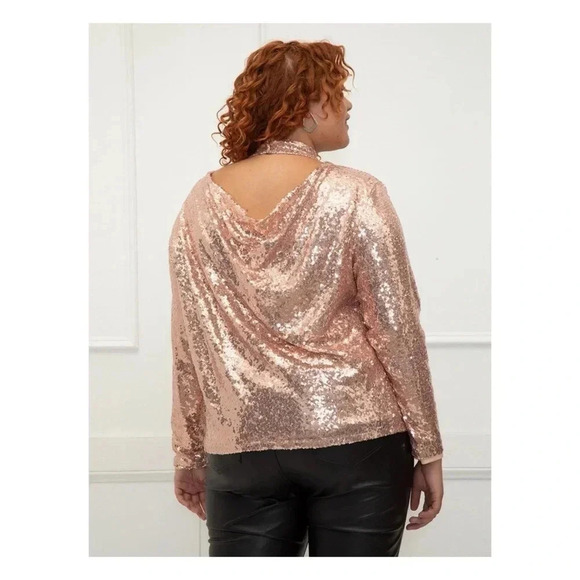 ELOQUII Elements Rose Gold Cowl Back Sequin Top Size 22 - Picture 2 of 8